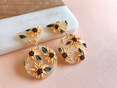 Sunflower Earrings, Polymer Clay Earrings, Summer Earrings, floral earrings, Flower Statement Earrings, Modern Earrings, Sunflower Jewelry - image5